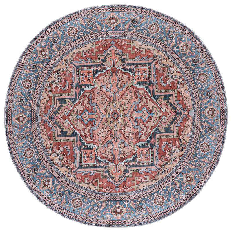 SAFAVIEH Arizona Aidel Machine Washable & Slip Resistant Rug - 6' Round - Rust/Blue