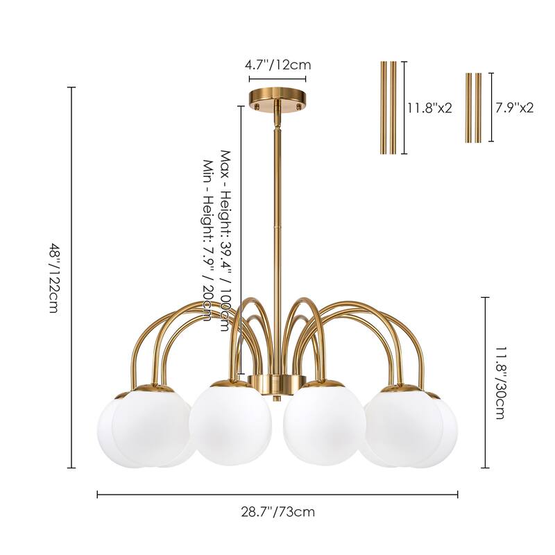 6/10-Light Modern Linear Sputnik Cluster Frosted Opaque Glass Globe Bubble Chandelier for Dining Room