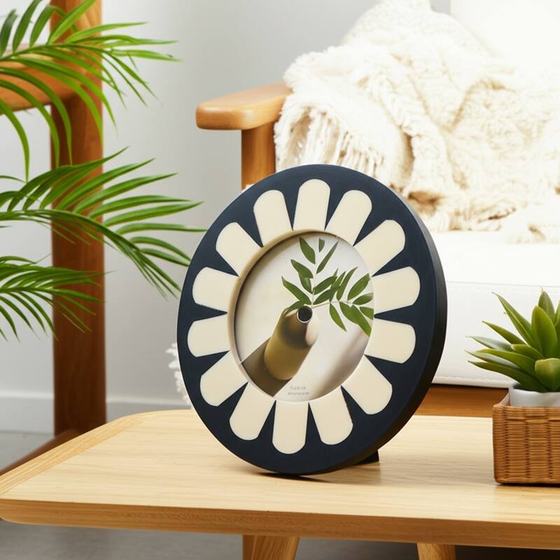 Resin Wood Photo Frame Round Petal Design for Home Office - 1" Ivory