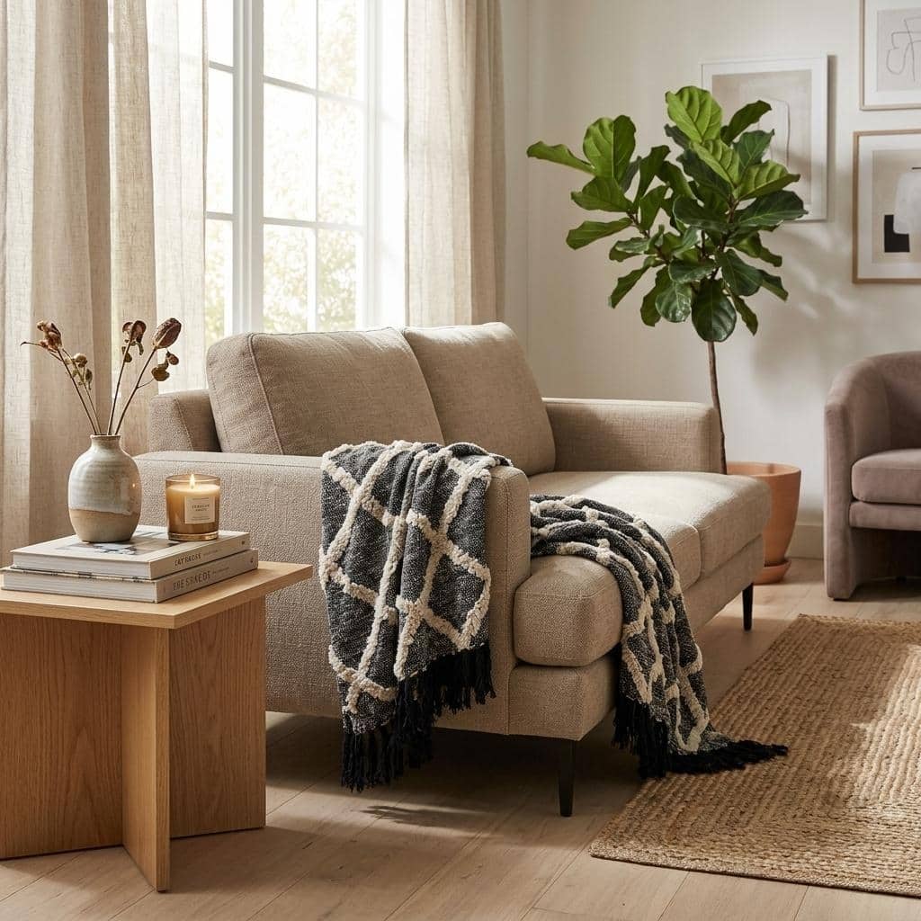 HomeRoots 60" X 50" Black and Gray Woven Cotton Geometric Throw Blanket with Fringe