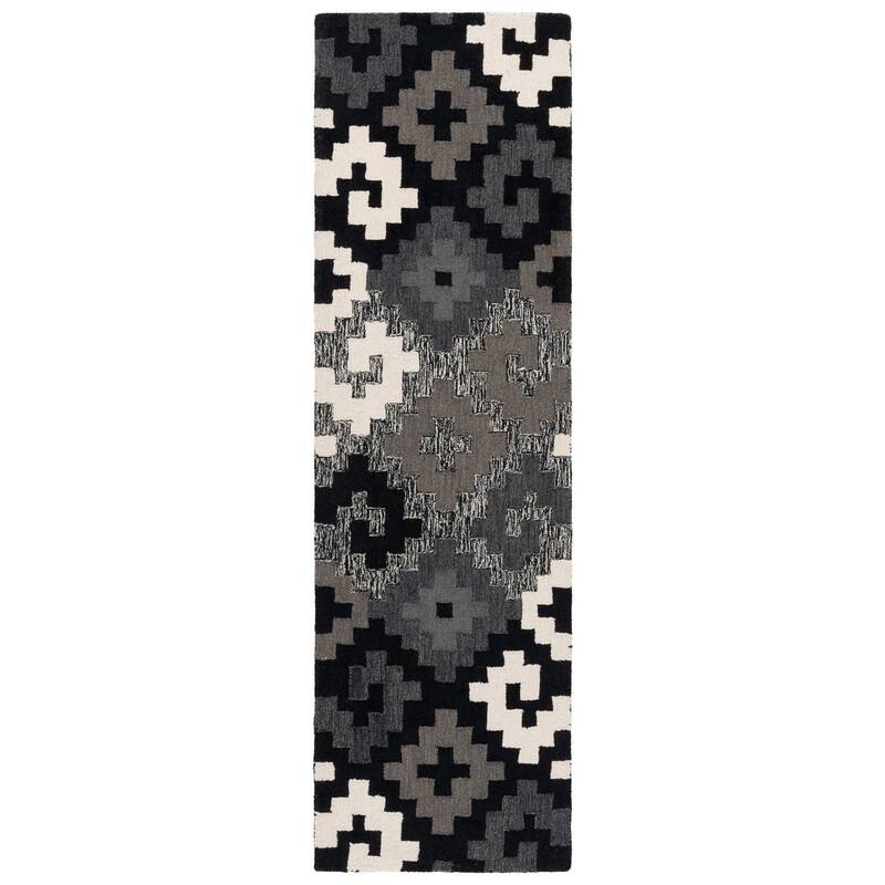 SAFAVIEH Handmade Metro Gunvor French Country Wool Rug - 2'3" x 8' Runner - Black/Ivory