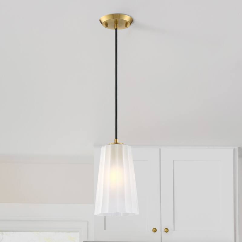 Liana 60 Watt 1-Light Brushed Gold Glam Pendant Light with Etched Glass Shade - 9.75