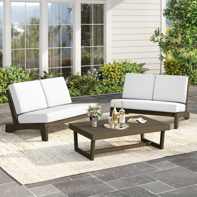 Patio Furniture Outdoor Wood Loveseat Chair Set with Cushion - 3Piece-Type 3