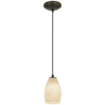 Access Lighting Champagne Bronze Cord Pendant with White Stone Shade