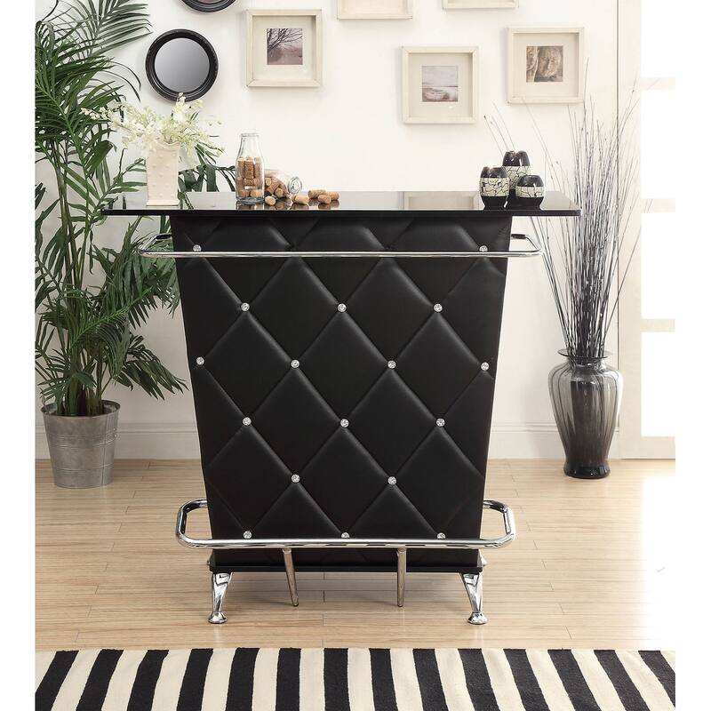 Contemporary Style Leatherette Padded Bar Table With Button Tufting, Black