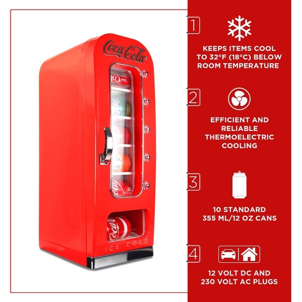 Coca-Cola Vending Machine Mini Fridge 12V DC 110V AC, 10 Can