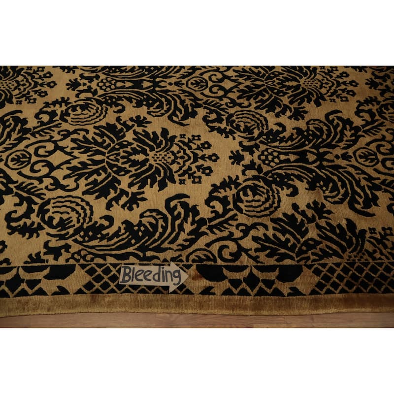 Hand Knotted Oriental 100% Wool Carpet Traditional Floral Yellow & Gold Nepalese Area Rug - 11' 10'' X 9' 0''