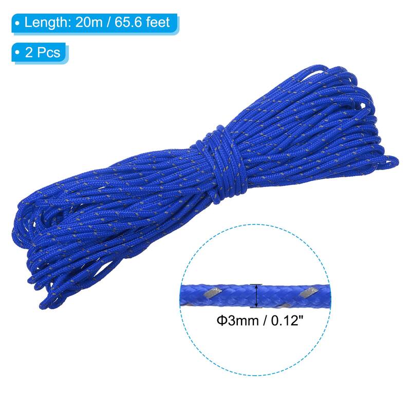 2Pcs Reflective Guyline Camping Paracord Tent Cord Guyline Rope - Dark Blue - 3mm