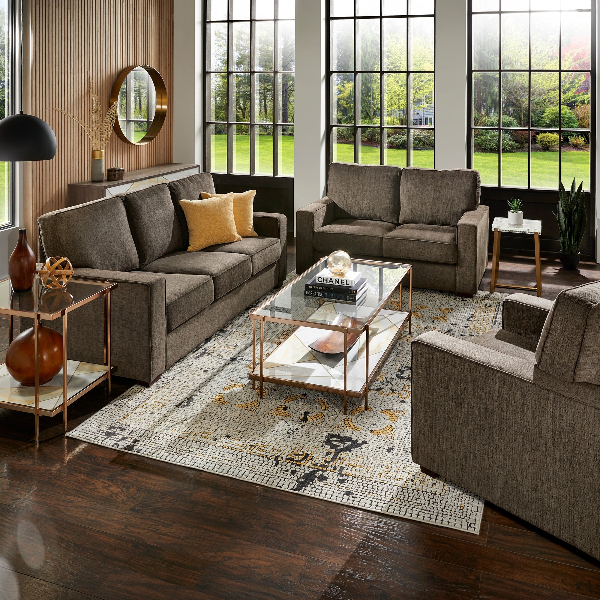 iNSPIRE Q Classic Roros Fabric Upholstered Square Arm Sofa Set