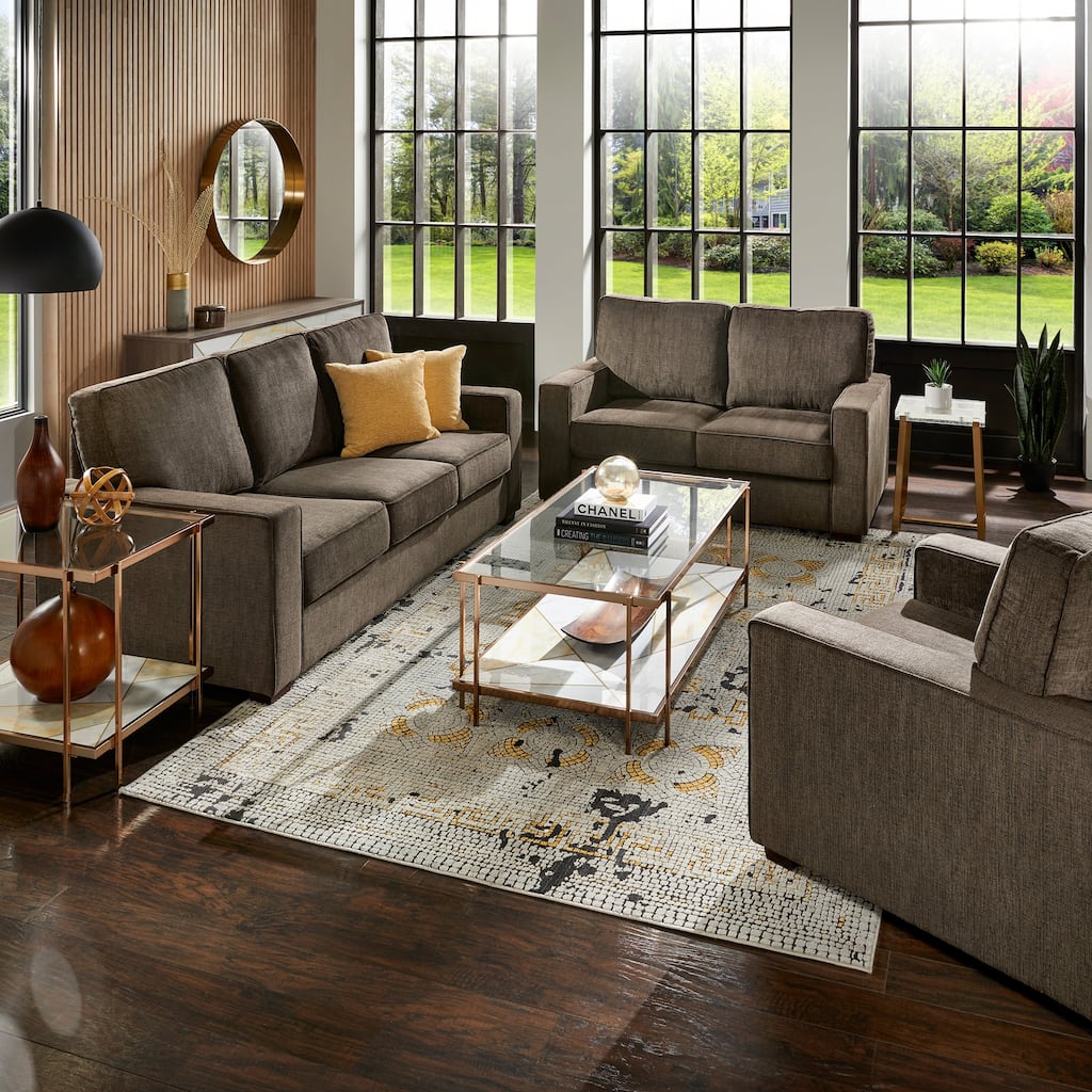Roros Fabric Upholstered Square Arm Sofa Set by iNSPIRE Q Classic