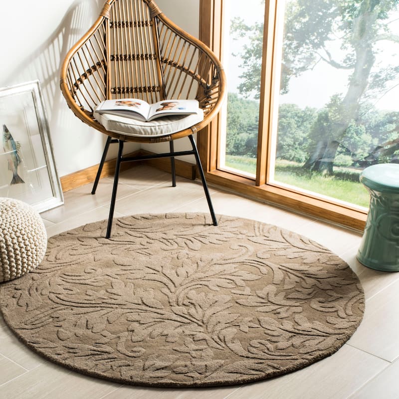 SAFAVIEH Handmade Impressions Zornitza Modern Scrolls Wool Rug - 5' Round - Brown