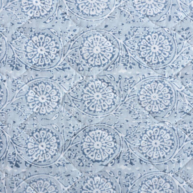 Nautica Floral Park Intricate Floral Motif Cotton Reversible Quilt (Blue, 3 Piece Set)