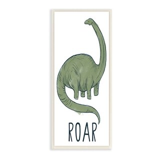 Stupell Dinosaur Roar Brachiosaurus Illustration Green White Wood Wall ...