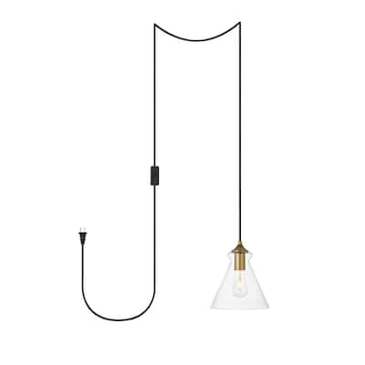 Destiny 1-Light Plug in Pendant with Clear Shade - Black - 8" Diameter