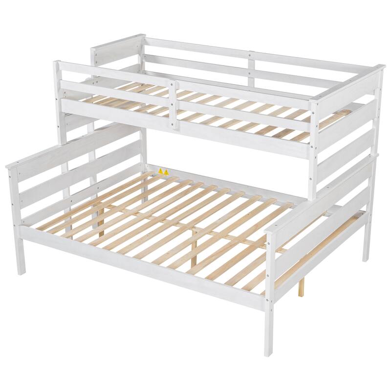 Twin XL over Queen Bunk Bed with Ladder, White - Space-Saving Solution