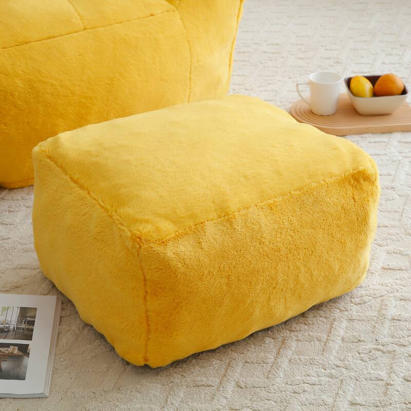 Faux Fur Bean Bag Chair with Ottoman, Giant Bean Bag Chairs for Adults, Shell-Shaped Lounge Floor Sofa with Filler