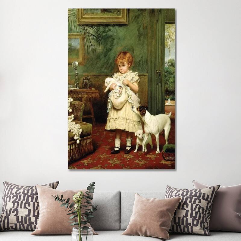 iCanvas "Girl with Dogs, 1893 " by Charles Burton Barber Canvas Print