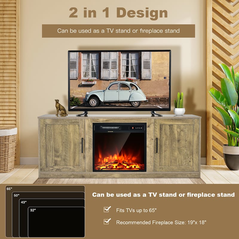 Costway 58'' TV Stand Entertainment Console Center W/ 2 Cabinets for - 58'' x 16'' x 22.5''