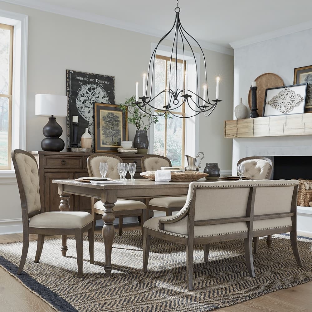 Americana Farmhouse Dusty Taupe Rectangular Table Set with Dining Chairs Various Options