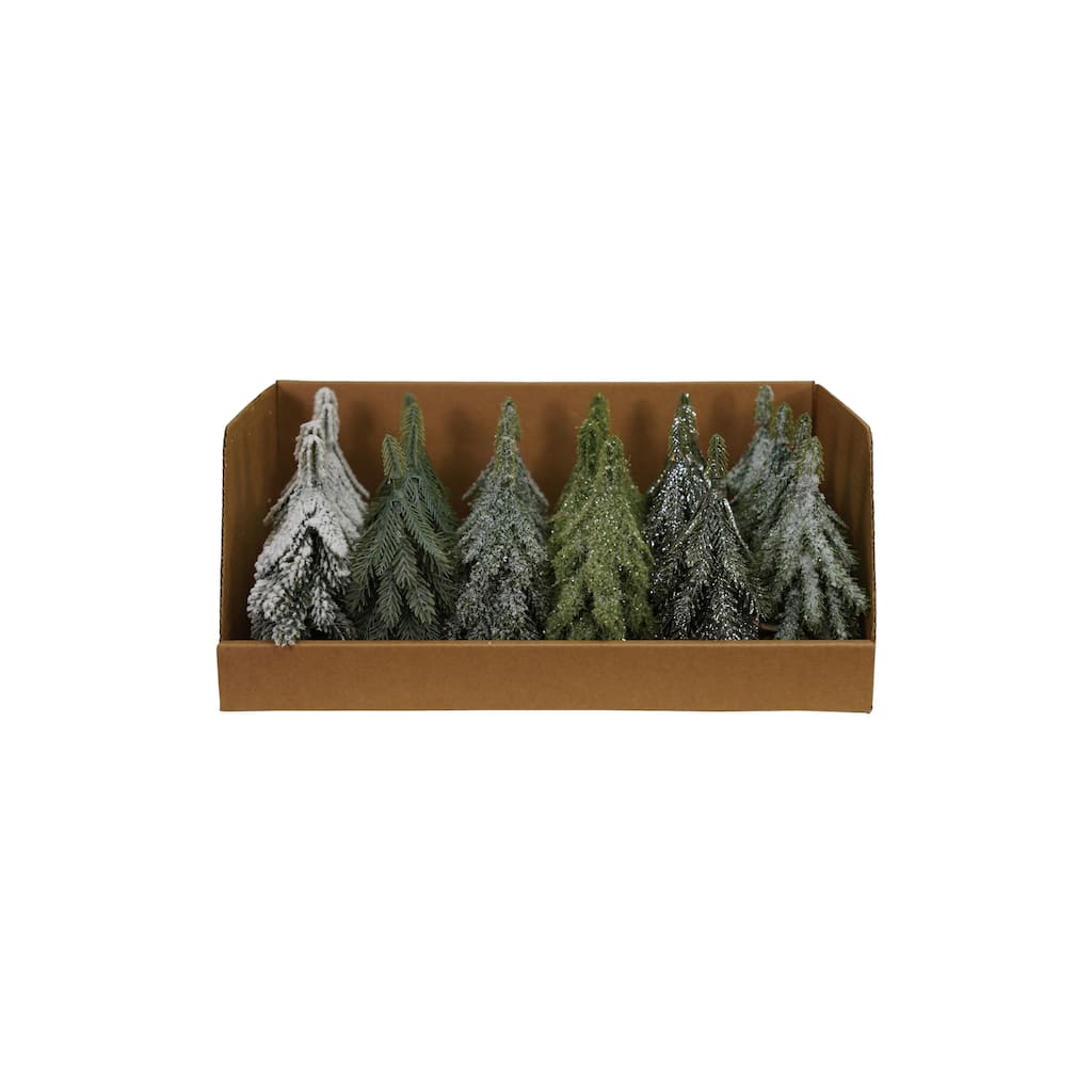 24-Piece Round Faux Evergreen Trees with Natural Wood Slice Bases - 2.0"L x 2.0"W x 4.38"H