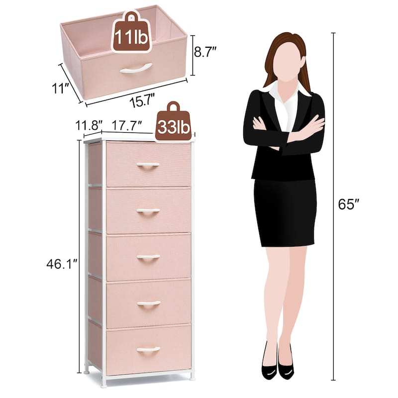 Home Bedroom Furniture 5-drawer Chest Vertical Storage Tower - Fabric Dresser