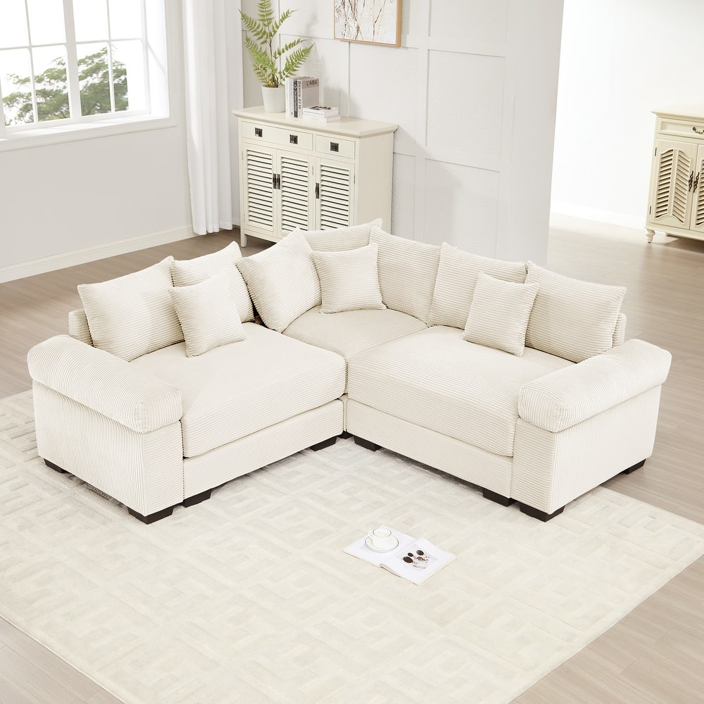 GDFStudio - Corduroy L-Shaped 3-Seater 79.1" Cloud Modular Sectional Couch