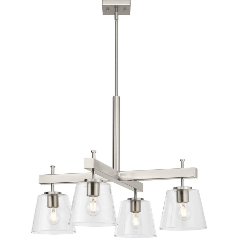 Saffert Collection Four-Light New Traditional Brushed Nickel Clear Glass Chandelier Light - 29.38 in x 29.38 in x 22.5 in