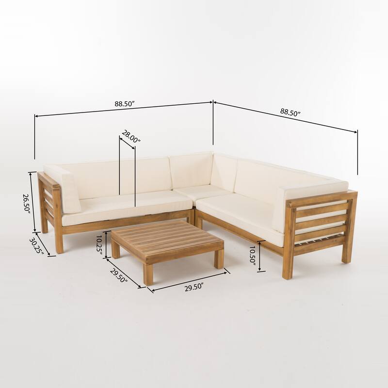 Oana Outdoor 5 Seater V Shaped Mid-Century Modern Acacia Wood Sectional Sofa Set with Club Chair by Christopher Knight Home