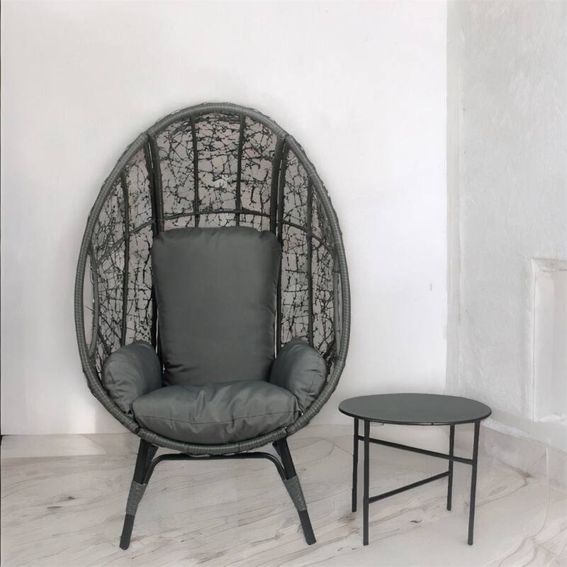 PE Wicker Egg Chair with Cushion and Side Table
