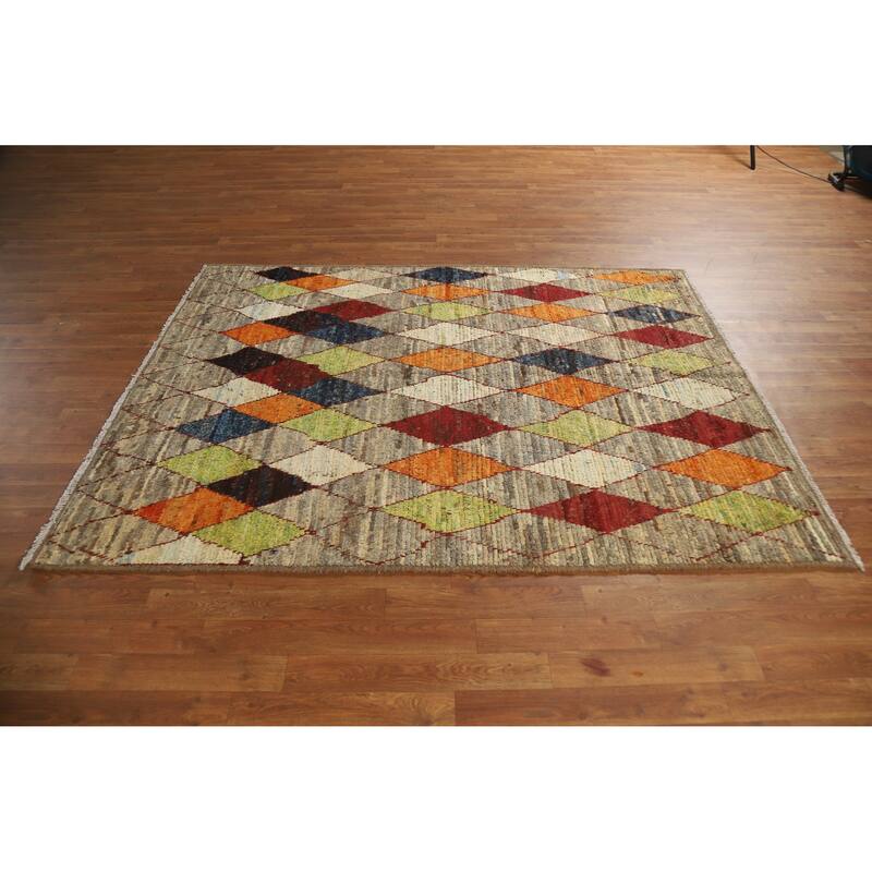 Trellis Geometric Moroccan Oriental Rug Hand-Knotted Wool Carpet - 5'0" x 6'7"