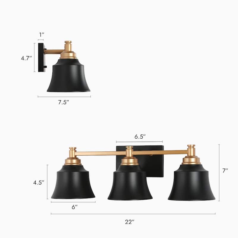 Modern Black Gold 3-Light Bathroom Vanity Light Transitional Dimmable Wall Sconce - L 22.5"* W 7.5"* H 7"