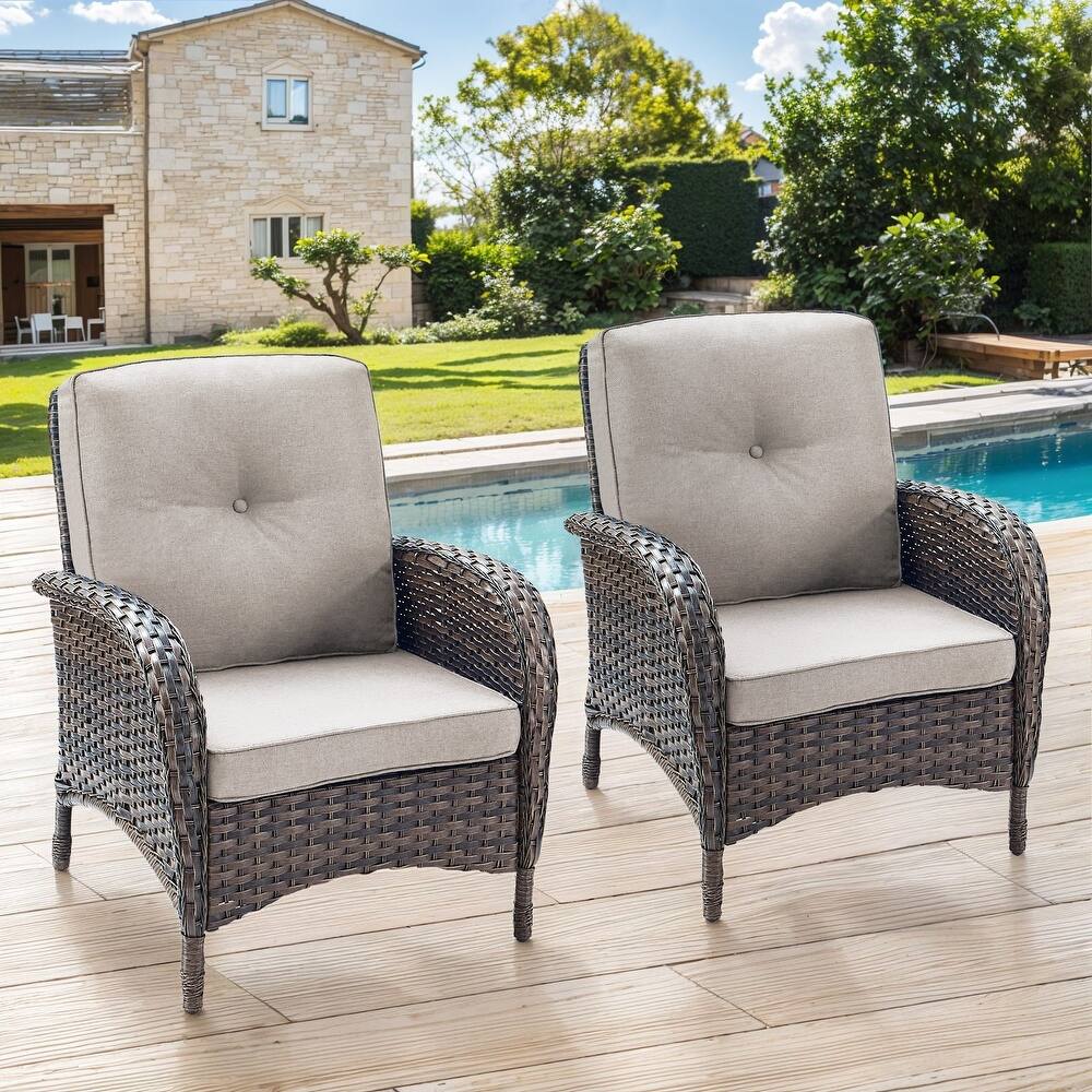 Gymojoy Stylish High Back Outdoor Wicker Dining Chairs Set of 2