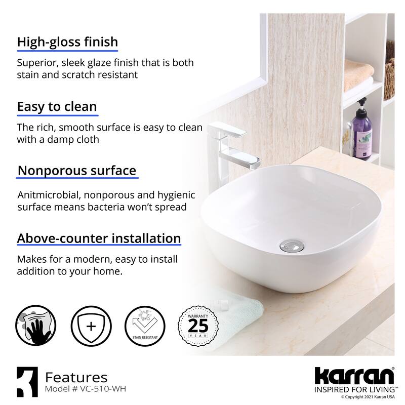 Karran Valera 17" Vitreous China Vessel Bathroom Sink in White