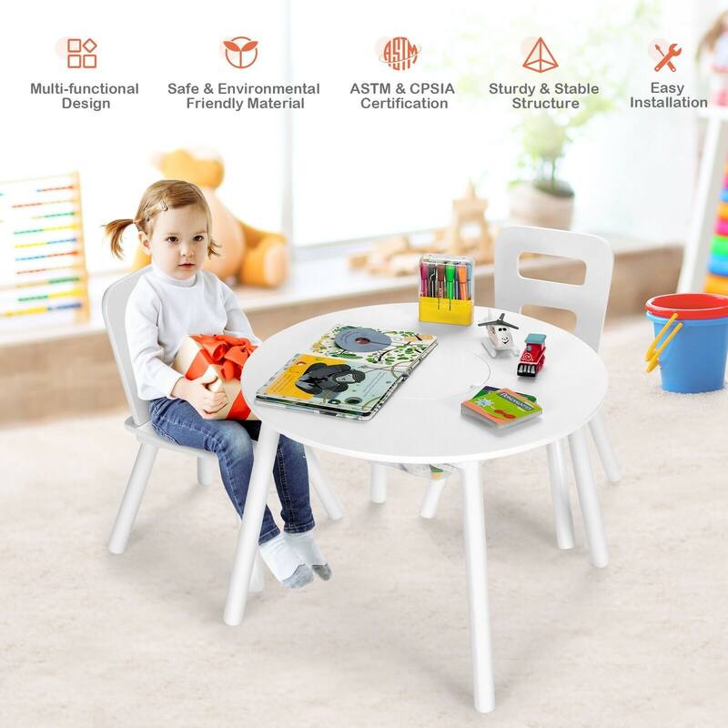 Wood Activity Kids Table and Chair Set with Center Mesh Storage for Snack Time and Homework - 23.5" x 23.5" x 17.5" (L x W x H)
