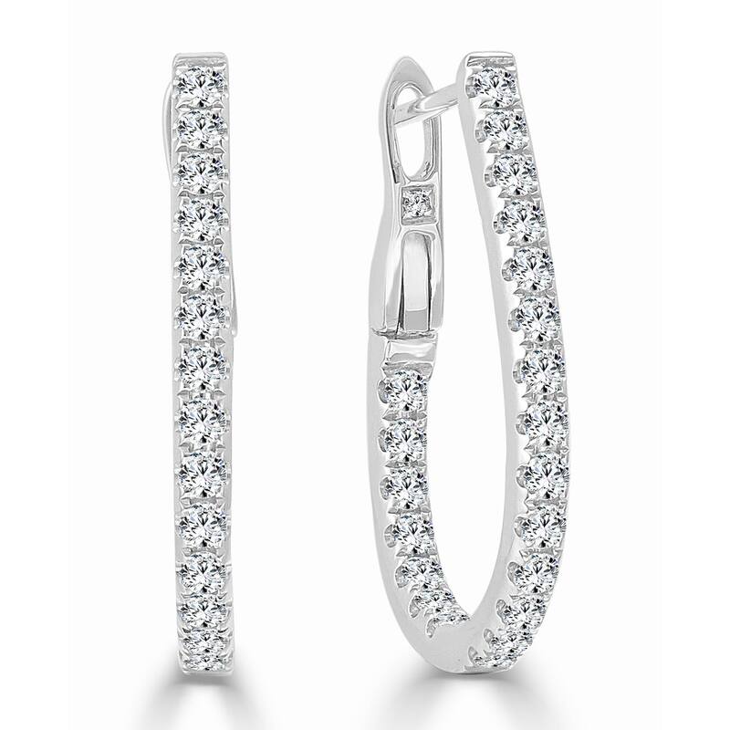 Joelle Collection Inside Out Diamond Pear Hoop Earrings 0.65 CT TDW 0.75" Inches Small 14K Gold