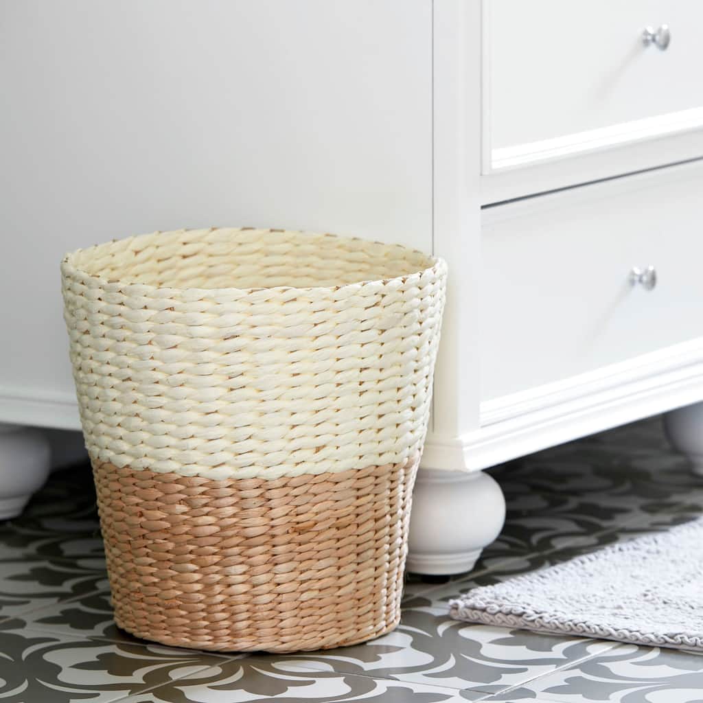 Household Essentials 2-Tone Handwoven Wicker Waste Basket