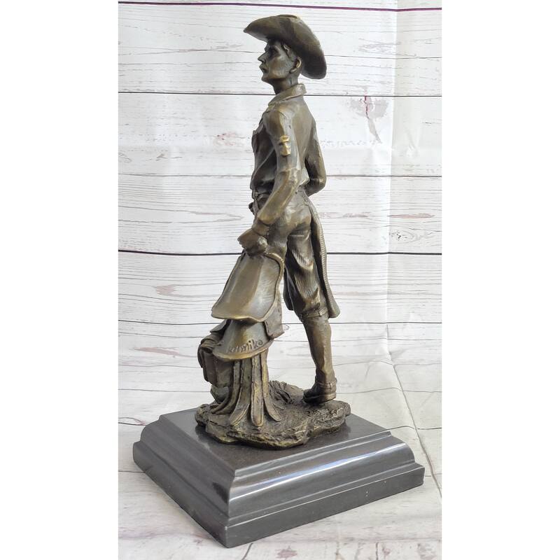 Cowboy Holding Imitative Horse Saddle Bronze Statue Sculpture Figure Western 13 Inches X 6 Inches