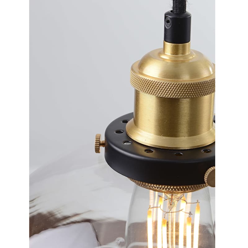Alda 1 Light Antique Gold and Black Clear Glass Bowl Shade Pendant - 9.7 inches in diameter x 8.5 inches H