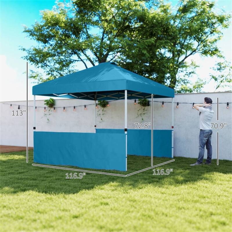 Sea Blue Metal Oxford Fabric Outdoor Canopy Tent with Removable Walls - 116.9" L x 116.9" W x 113" H