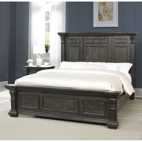 Roundhill Furniture Farson Distressed Dark Walnut Finish Wood Panel Bed