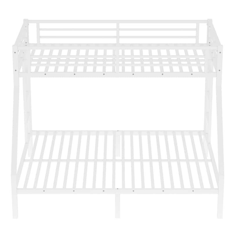 White Metal Bunk Bed: Twin XL over Queen for Teens & Adults – Space-Saving, Noise-Reduced, No Box Spring Needed, Sturdy Design