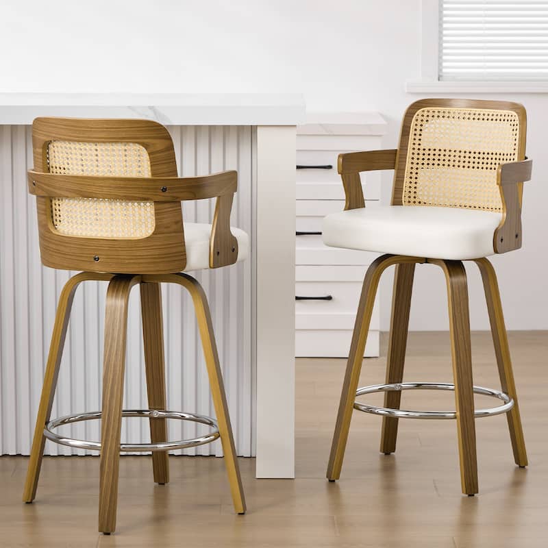 Upholstered Wood Swivel Counter Height Barstool with Arms - 37.8"H x 18.7"W x 19.29"D