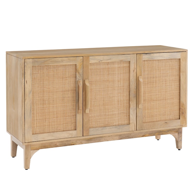 Spence Natural Mango Wood Cane 3-Door Cabinet