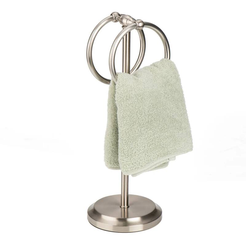 Brushed Satin Nickle Stainless Steel Double Ring Fingertip Towel Holder With Heavy Base
