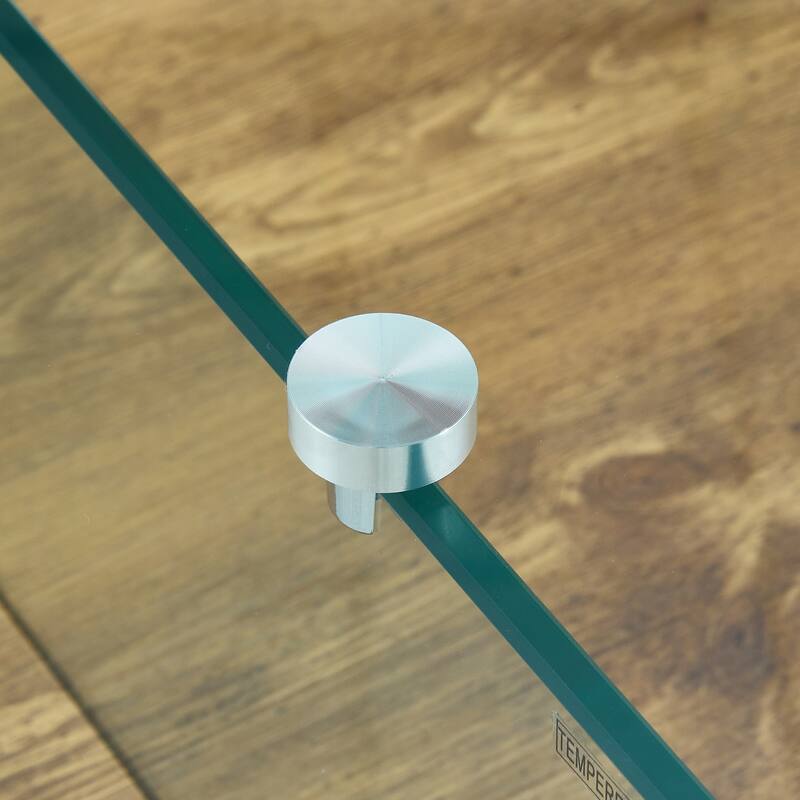 31.4 Inch Modern Two-Tier Square Coffee Table - An Elegant Combination of Clear Glass and Natural Wood Texture Sticker I