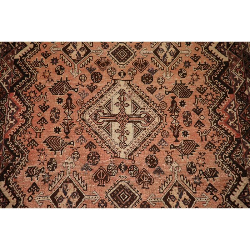 Tribal Shiraz Persian Vintage Area Rug Hand-Knotted Wool Carpet - 5'4"x 8'4"