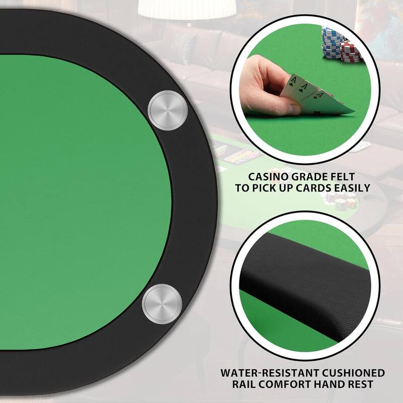 Oval Poker Table with Collapsible Legs, Casino Leisure Table for 10 Players,Stainless Steel Cup Holder