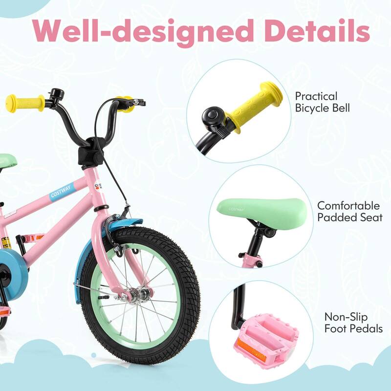 Costway 14" Kids Bike with Adjustable Saddle Handlebar Removable