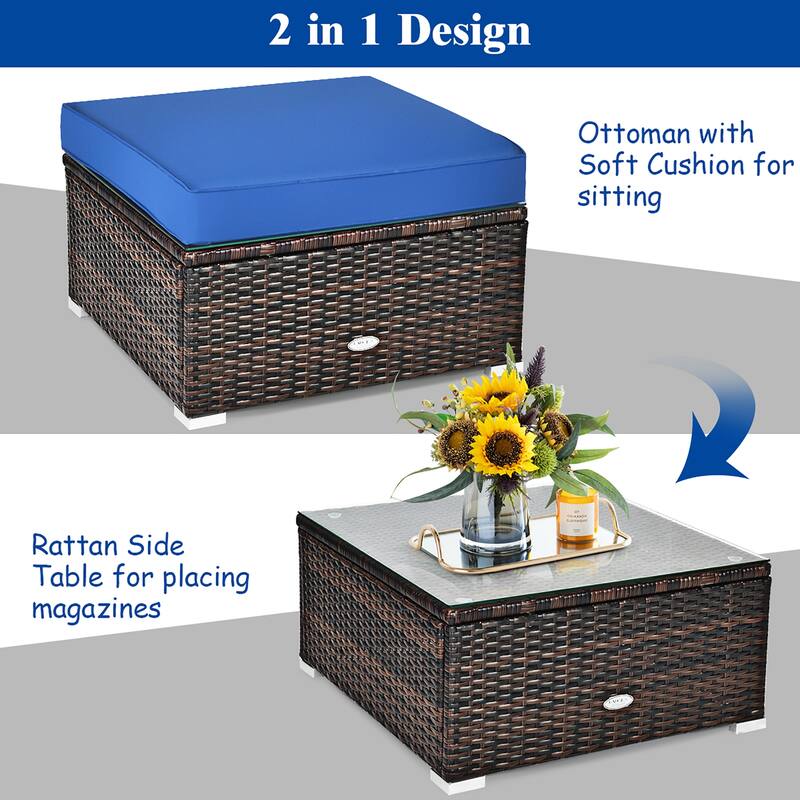 Costway 6PCS Patio Rattan Furniture Set Sofa Coffee Table Ottoman Navy - See Description