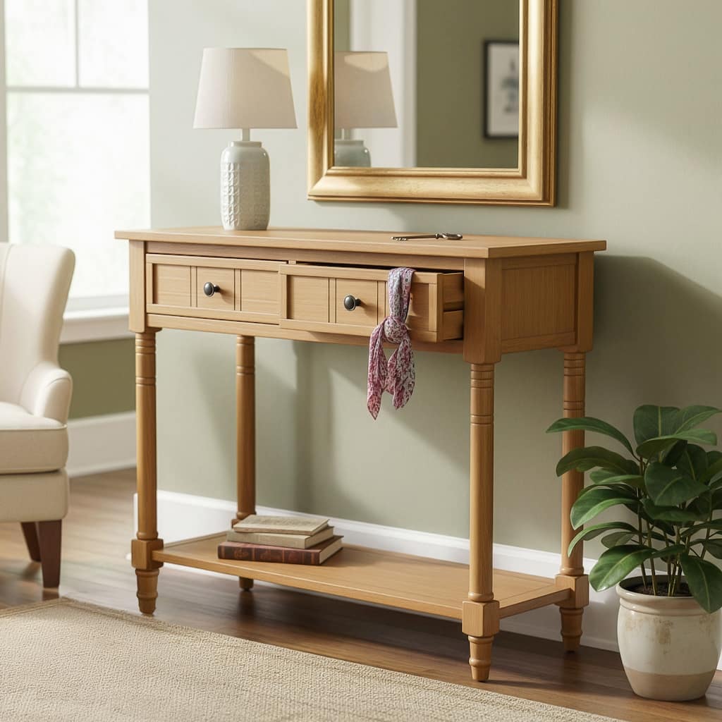 Console Table Traditional Design with Two Drawers and Bottom Shelf